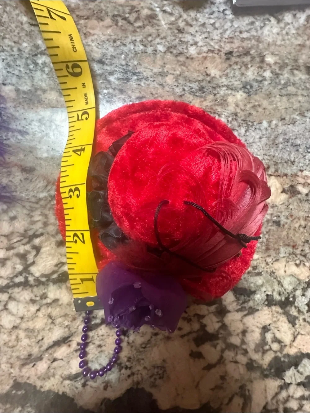 Vintage-Inspired Purple and Red Feathered Pillbox Hat Set - Hanging Decorations